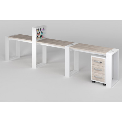 Трёхместный маникюрный стол "Matrix" с подставкой для лаков и тумбой